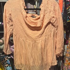 Peach off the shoulder Blouse with bell sleeves